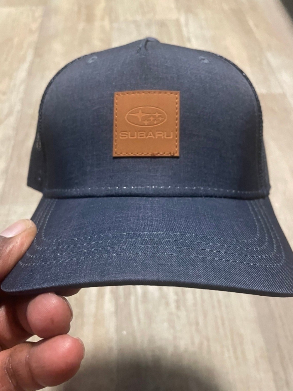 Genuine Subaru Trucker Snapback Hat – Navy with Leather Patch Logo – NWOT